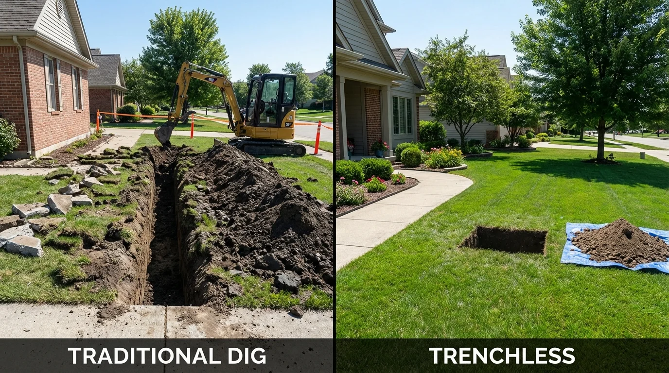 Trenchless sewer repair with minimal yard damage versus traditional excavation in Vancleave, MS